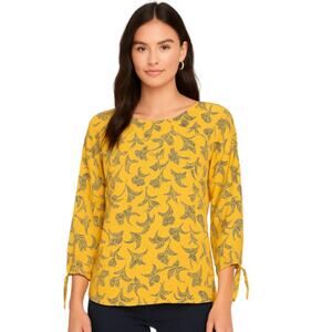 Papermoon 3/4 Sleeve Larie Floral Print Blouse in Yellow NWT SIze XXL